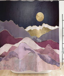 Abstract Sun Mountains Landscape Waterproof Shower Curtain Decor Hook for Bathroom
