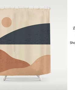 Abstract Sun and Mountain Landscape Shower Curtain - Home Decor, Waterproof Quality Bathroom Curtain with Grommets and Hooks 