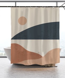Abstract Sun and Mountain Landscape Shower Curtain - Home Decor, Waterproof Quality Bathroom Curtain with Grommets and Hooks