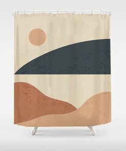 Abstract Sun and Mountain Landscape Shower Curtain - Home Decor, Waterproof Quality Bathroom Curtain with Grommets and Hooks 