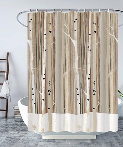 Abstract Tree Trunk Shower Curtain with Birch Tree Design for Bold Bathroom Decor