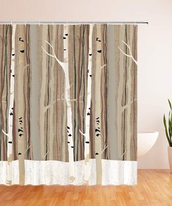 Abstract Tree Trunk Shower Curtain with Birch Tree Design for Bold Bathroom Decor