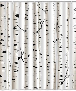 Abstract White Forest Trunks Shower Curtain with Birch Trees for Modern Bathroom Decor