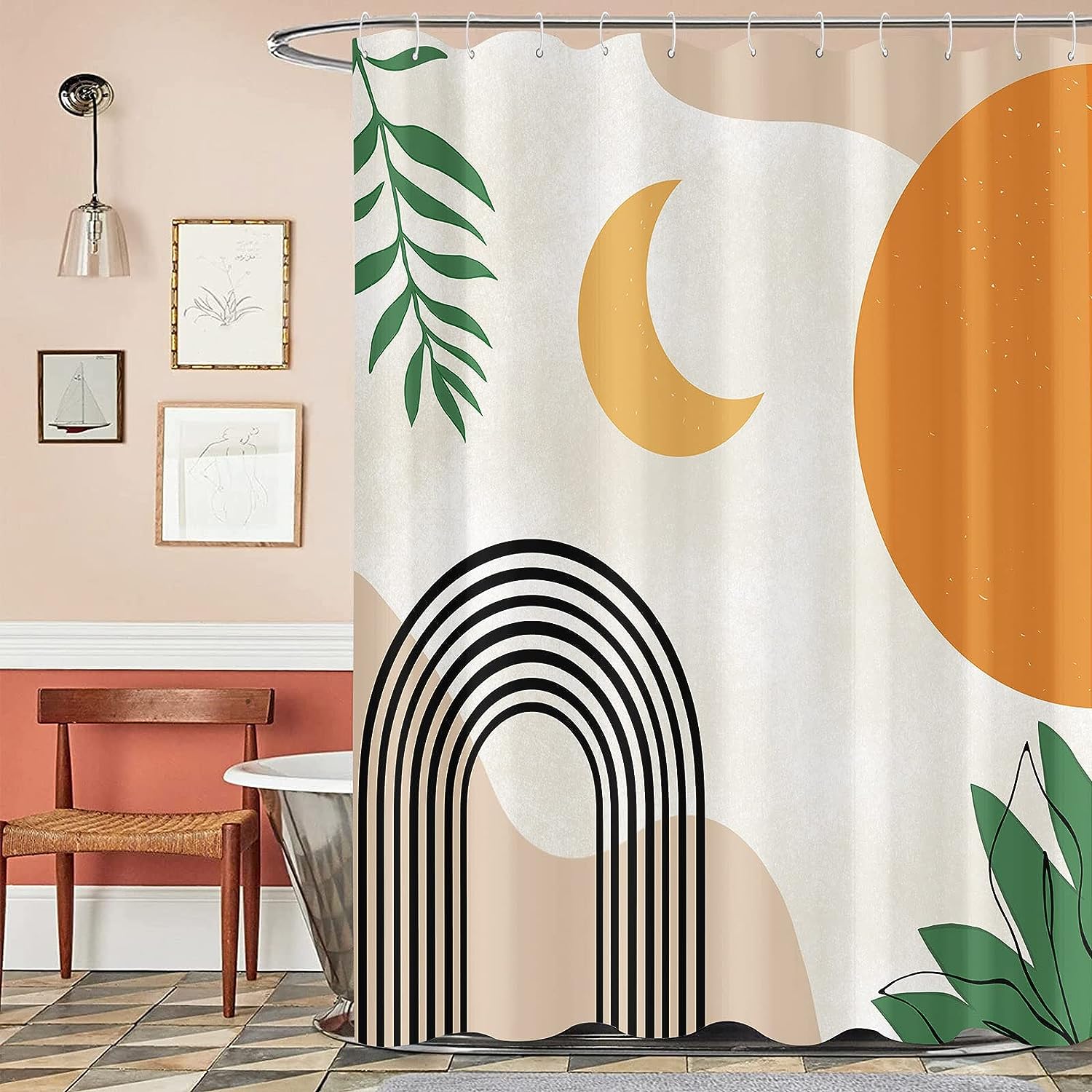 Acorns and Mushrooms Shower Curtain - Abstract Design with Unique Forest Theme for Bathroom