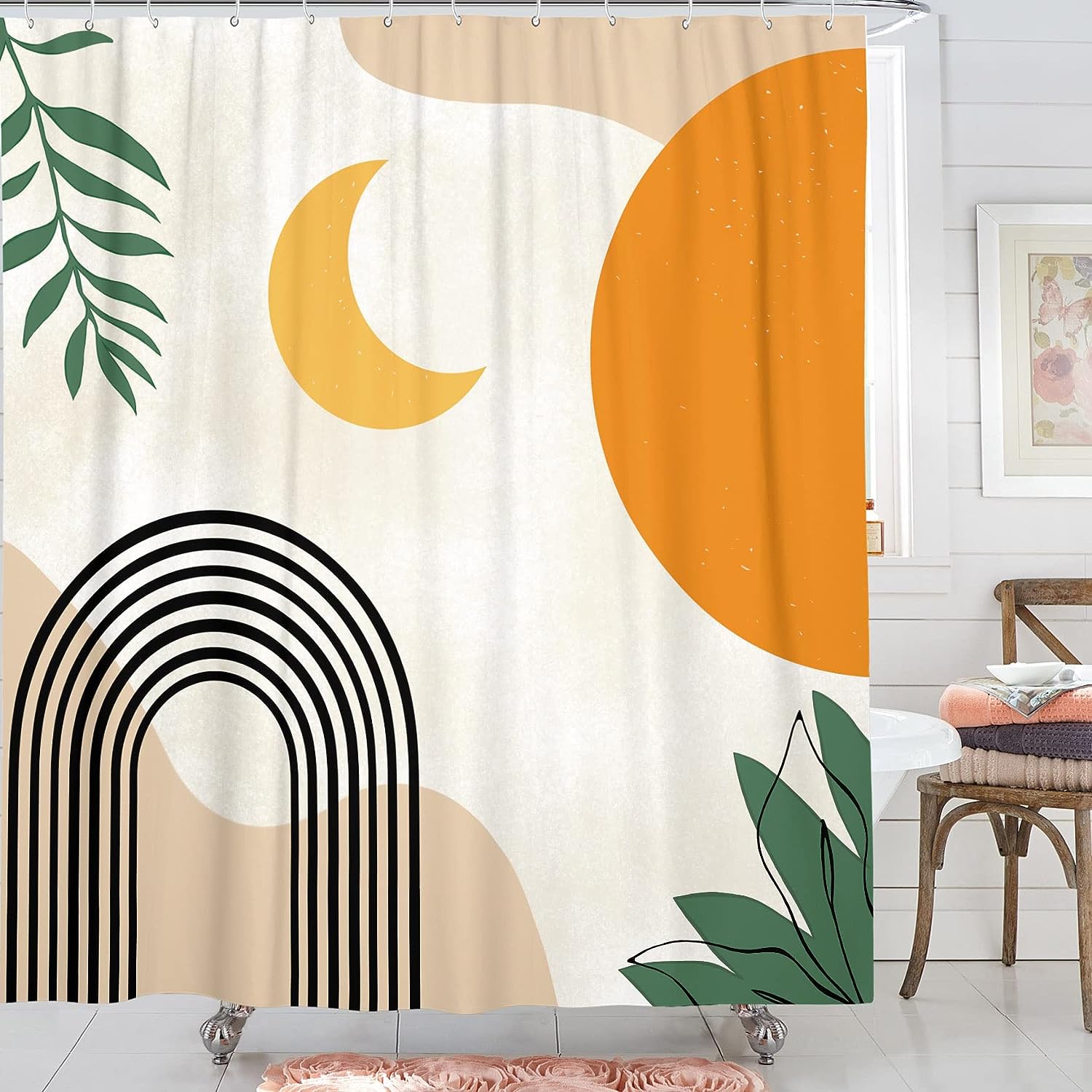 Acorns and Mushrooms Shower Curtain - Abstract Design with Unique Forest Theme for Bathroom