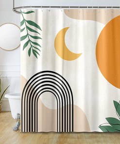 Acorns and Mushrooms Shower Curtain - Abstract Design with Unique Forest Theme for Bathroom