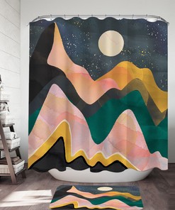 Add Depth to your Bathroom Decorations with Artistic Print Mountains under a Full Moon Shower Curtain 
