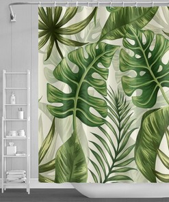 Add a Natural Touch with Green Leaves Floral Shower Curtain with Banana Leaf Theme