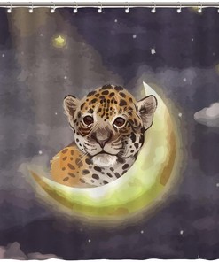 Add a Splash of the Night Sky to your Bathroom with Young Star Leopard Moon Night Shower Curtain featuring Animal Print by ArogGeld