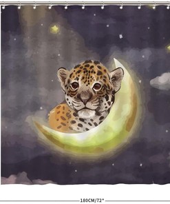 Add a Splash of the Night Sky to your Bathroom with Young Star Leopard Moon Night Shower Curtain featuring Animal Print by ArogGeld