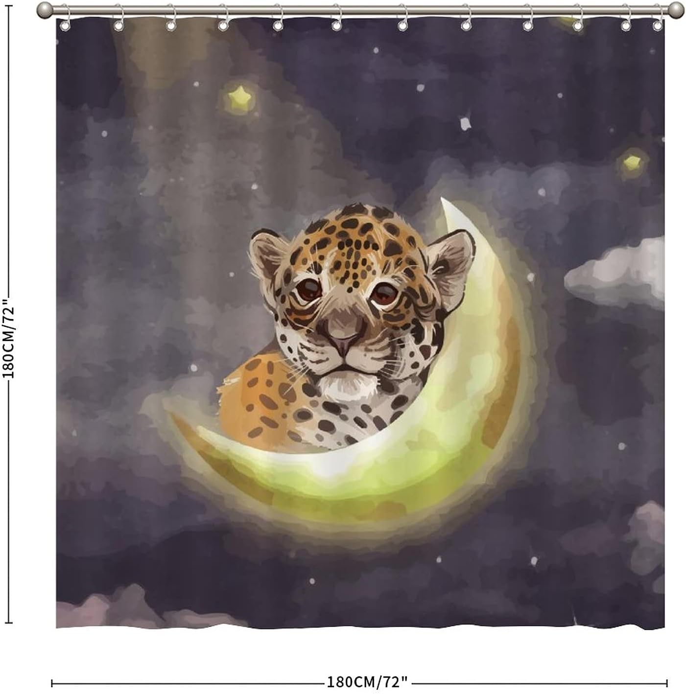 Add a Splash of the Night Sky to your Bathroom with Young Star Leopard Moon Night Shower Curtain featuring Animal Print by ArogGeld