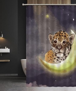 Add a Splash of the Night Sky to your Bathroom with Young Star Leopard Moon Night Shower Curtain featuring Animal Print by ArogGeld