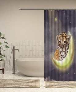 Add a Splash of the Night Sky to your Bathroom with Young Star Leopard Moon Night Shower Curtain featuring Animal Print by ArogGeld