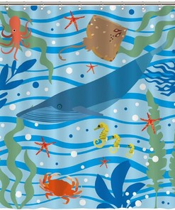 Add a Splash of the Ocean with Whale Sea Horse Shower Curtain featuring Sea Grasses Pattern by ArogGeld
