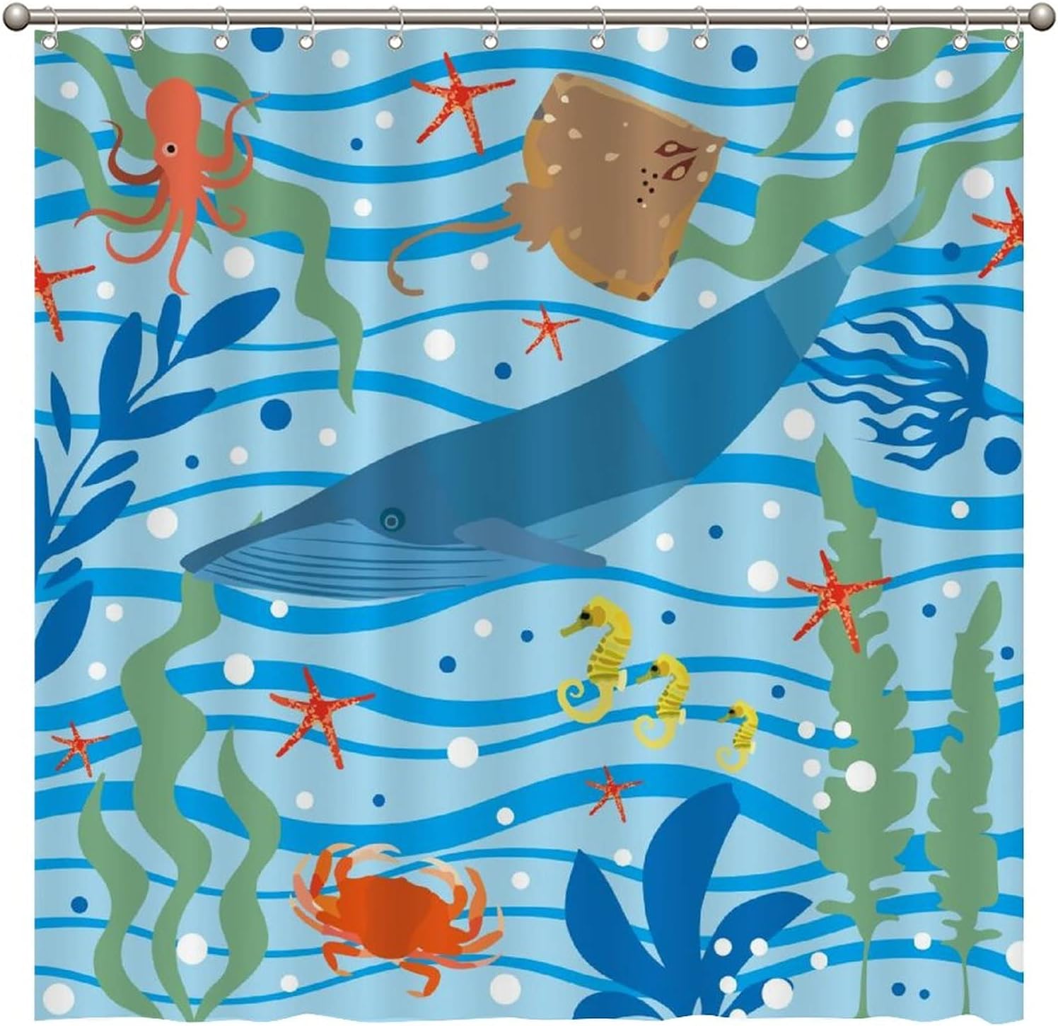 Add a Splash of the Ocean with Whale Sea Horse Shower Curtain featuring Sea Grasses Pattern by ArogGeld