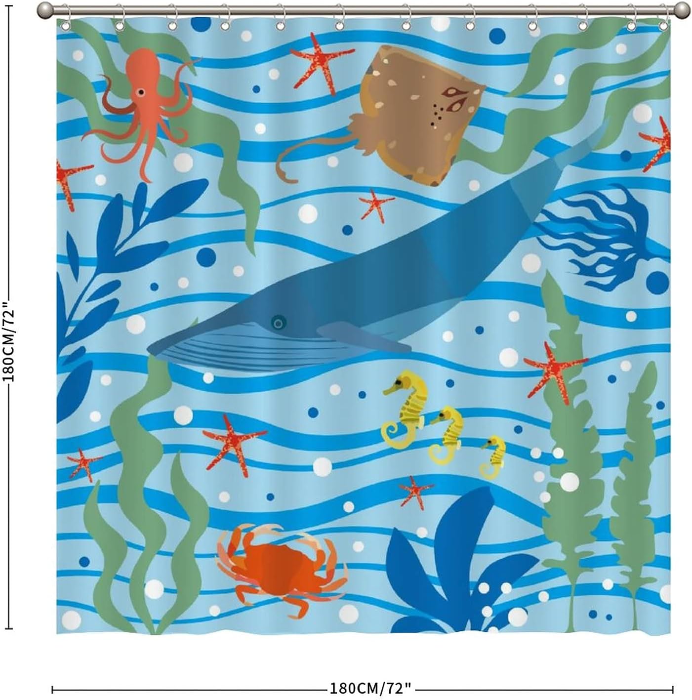 Add a Splash of the Ocean with Whale Sea Horse Shower Curtain featuring Sea Grasses Pattern by ArogGeld