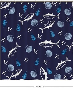 Add a Touch of Navy Blue to your Bathroom with Whale Seashells Shower Curtain featuring Ocean Animal by ArogGeld