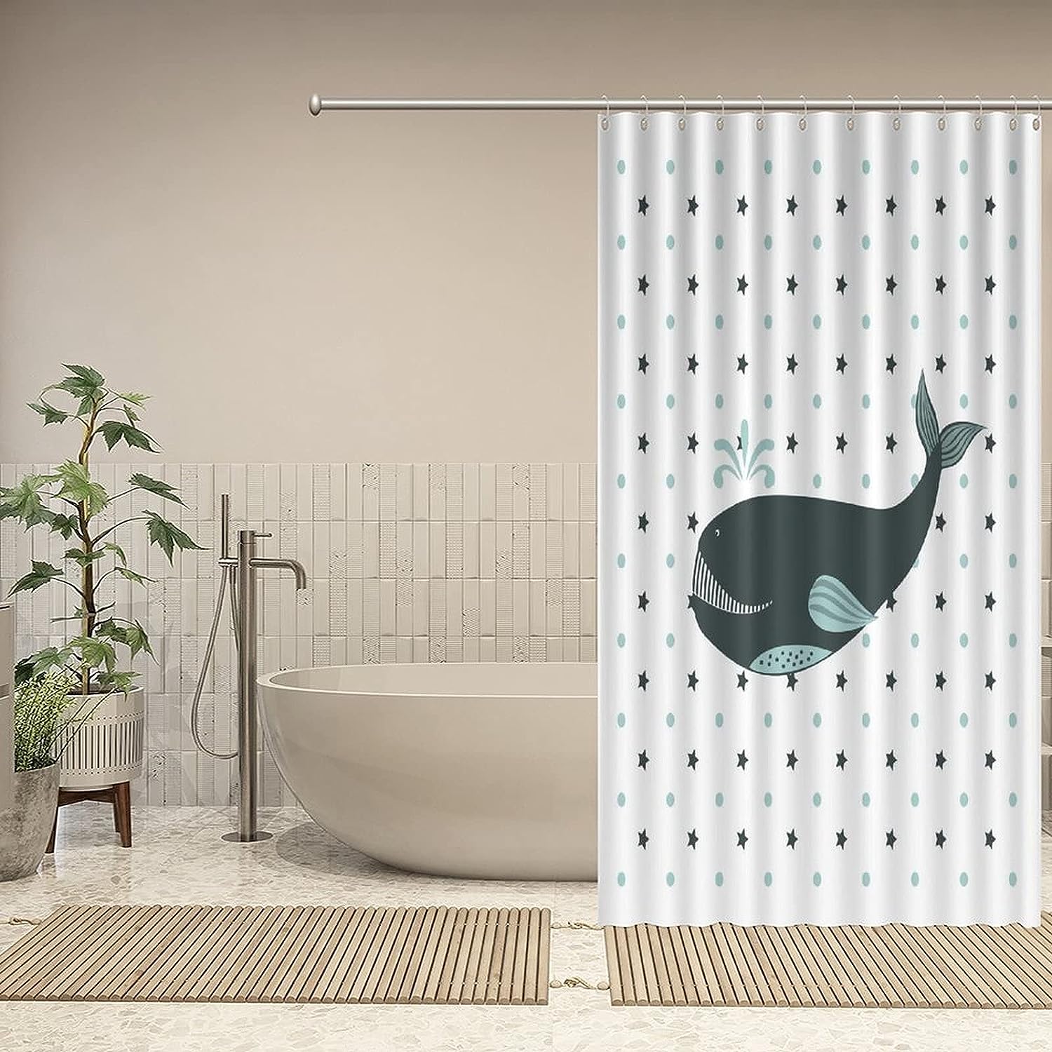 Add a Touch of Wildlife to your Bathroom with Whale Shower Curtain featuring Animal Print by ArogGeld