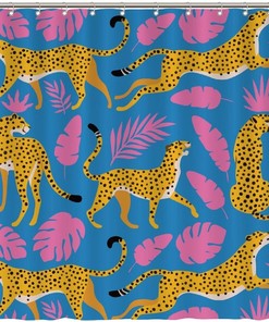 Add a Touch of the Tropics with Tropical Leaves Shower Curtain featuring Leopard Print by ArogGeld