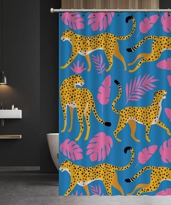 Add a Touch of the Tropics with Tropical Leaves Shower Curtain featuring Leopard Print by ArogGeld