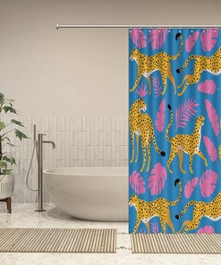 Add a Touch of the Tropics with Tropical Leaves Shower Curtain featuring Leopard Print by ArogGeld