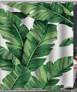 Add a Tropical Touch with Plants Green Leaves Waterproof Shower Curtain with Banana Leaf Theme