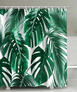 Add a Tropical Touch with Plants Green Leaves Waterproof Shower Curtain with Banana Leaf Theme