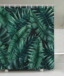 Add a Tropical Touch with Plants Green Leaves Waterproof Shower Curtain with Banana Leaf Theme