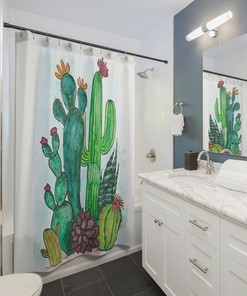Adorable Cactus Shower Curtain for Stylish Bathroom Decor and Home Furnishings