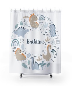 Adorable Dinosaur Boho Shower Curtain - Toddler-Friendly Bathroom Makeover 