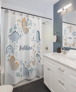 Adorable Dinosaur Boho Shower Curtain - Toddler-Friendly Bathroom Makeover
