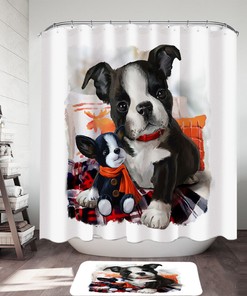 Adorable Puppy Doll and Cute Dog Shower Curtain - Art Painting Cozy Bathroom Decor