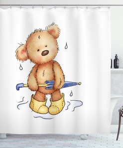 Adorable Teddy Bear Print Shower Curtain for Kids Bathroom