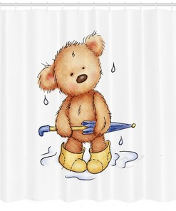 Adorable Teddy Bear Print Shower Curtain for Kids Bathroom