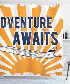 Adventure Shower Curtain with Airplane and Sun Journey Print for Bathroom Decor