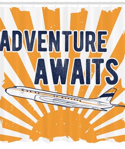 Adventure Shower Curtain with Airplane and Sun Journey Print for Bathroom Decor