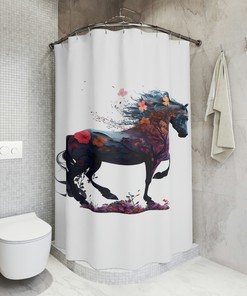 Aesthetic Luxury Black Horse Sherpa Shower Curtain for Restrooms