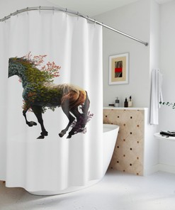 Aesthetic Luxury Brown Horse Sherpa Shower Curtain for Restrooms