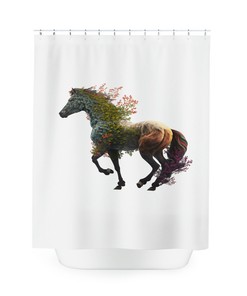 Aesthetic Luxury Brown Horse Sherpa Shower Curtain for Restrooms