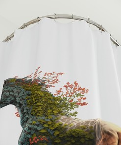 Aesthetic Luxury Brown Horse Sherpa Shower Curtain for Restrooms
