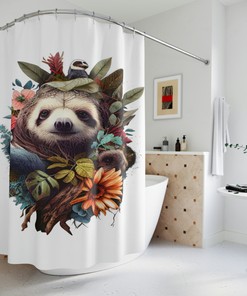 Aesthetic Luxury Sloth Sherpa Shower Curtain for Restrooms