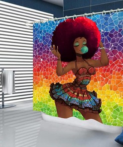 African American Bathroom Shower Curtain Set with Black Girl and Accessories