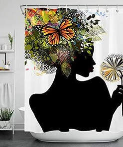 African American Black Girl and Nature Landscape Shower Curtain for Unique and Modern Bathroom Decor
