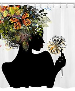 African American Black Girl and Nature Landscape Shower Curtain for Unique and Modern Bathroom Decor