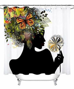 African American Black Girl and Nature Landscape Shower Curtain for Unique and Modern Bathroom Decor