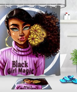 African American Black Girl with Flowers and Birds Shower Curtain for Beautiful and Artistic Bathroom Decor