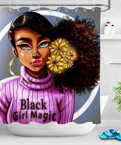 African American Black Girl with Flowers and Birds Shower Curtain for Beautiful and Artistic Bathroom Decor