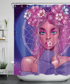 African American Black Girl with Nature and Animals Shower Curtain for Simple and Elegant Bathroom Decor