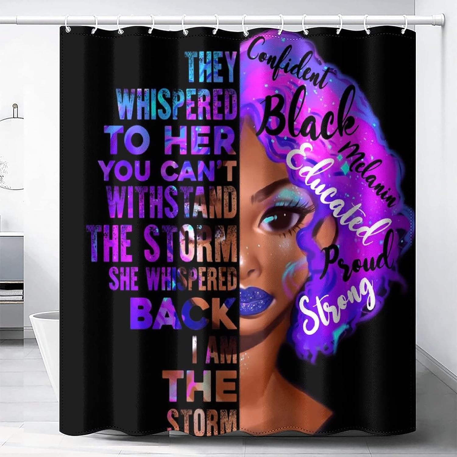 African American Girl Inspirational Slogan Bathroom Shower Curtain