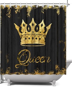 African American Gold Queen Crown Shower Curtain - Rustic Bath Decor